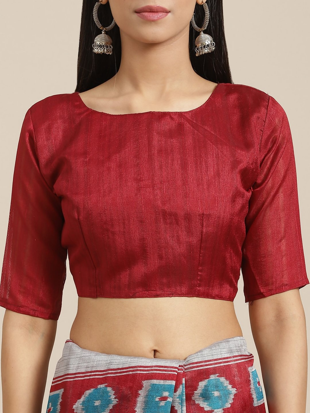 Saree Mall Maroon & Blue Printed Bhagalpuri Saree | Grocsy