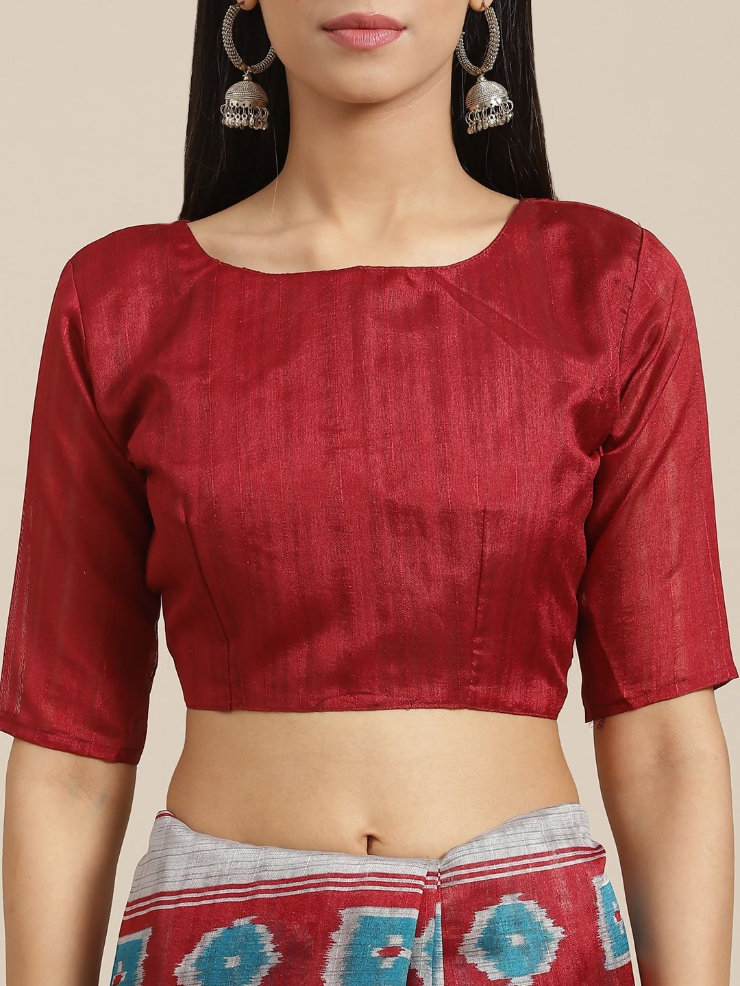 Saree Mall Maroon & Blue Printed Bhagalpuri Saree | Grocsy