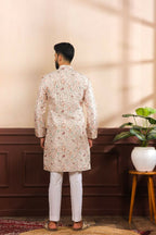 Beige Art Silk Digital Printed, Embroidery Work Kurta Set - Mahotsav | Grocsy