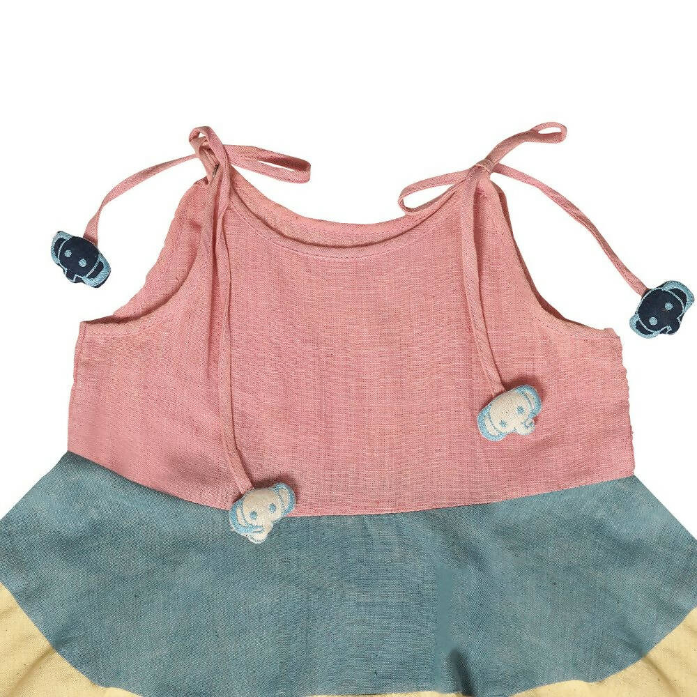 Mhyssa Sleeveless Flared Frock With Tie Ups - Pink | Grocsy