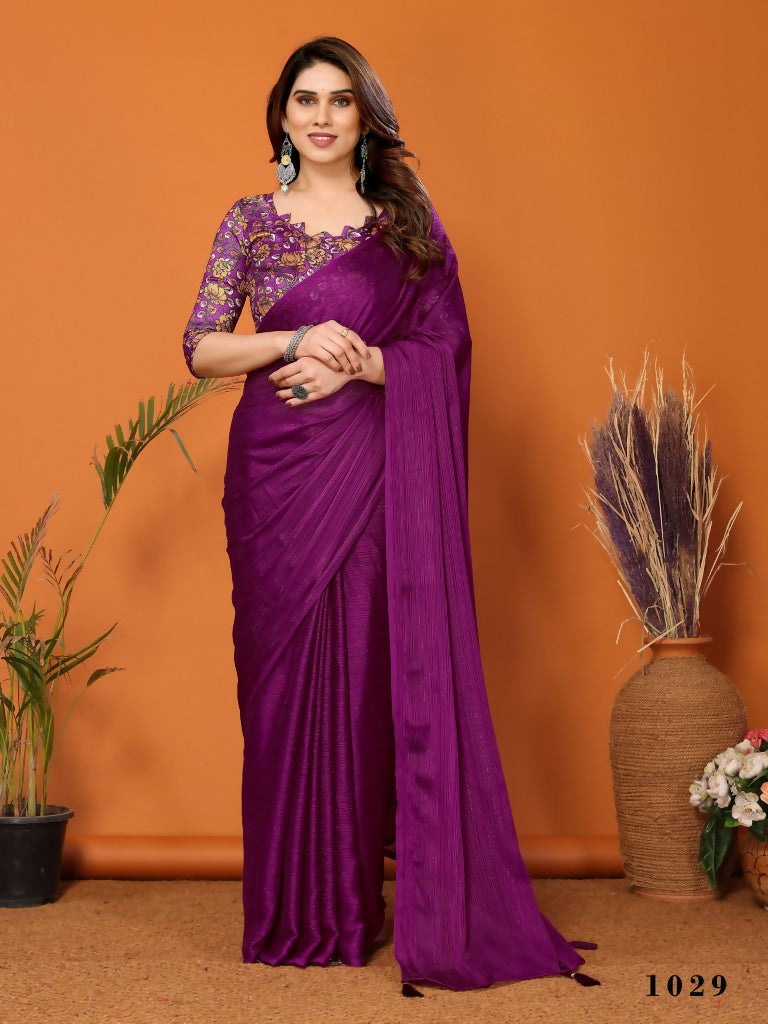 Partywear Designer Magenta Polyester Zari Fancy Saree - Starwalk | Grocsy
