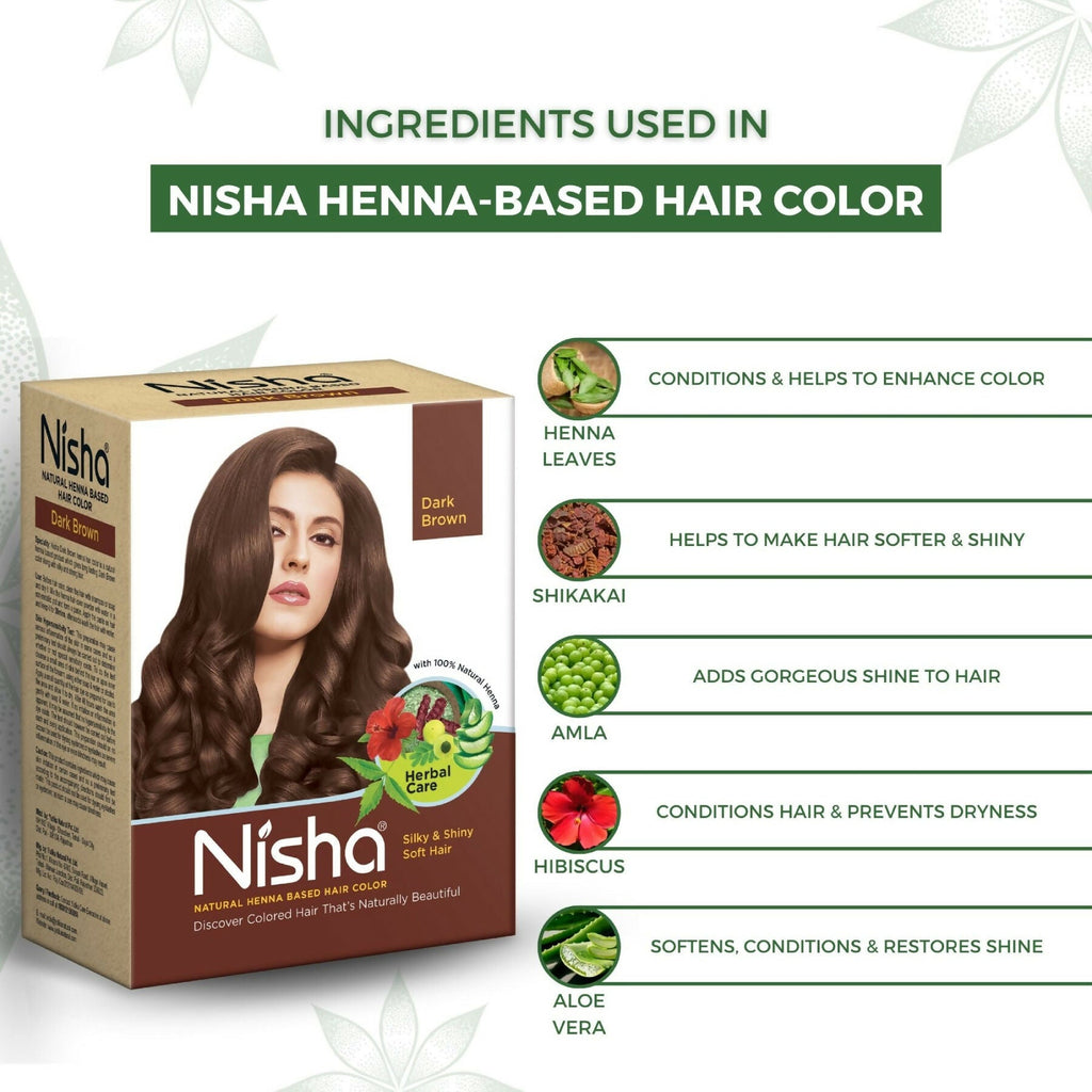 Nisha Henna Based Hair Colour for Women & Men Dark Brown | Grocsy