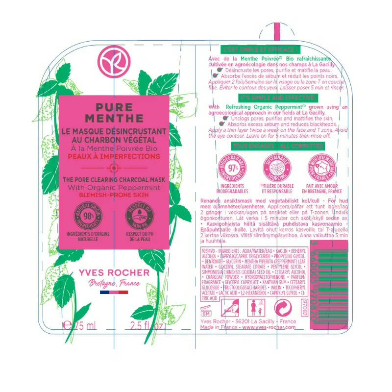 Yves Rocher Pure Menthe The Pore Clearing Charcoal Mask | Grocsy