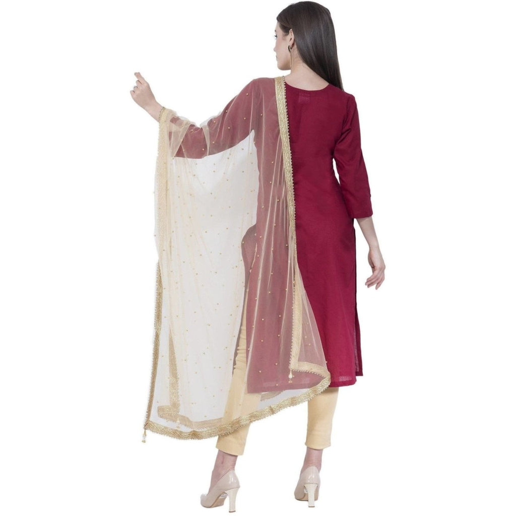 A R Silk Women's Moti Work Net Off White Dupattas and Chunnis | Grocsy