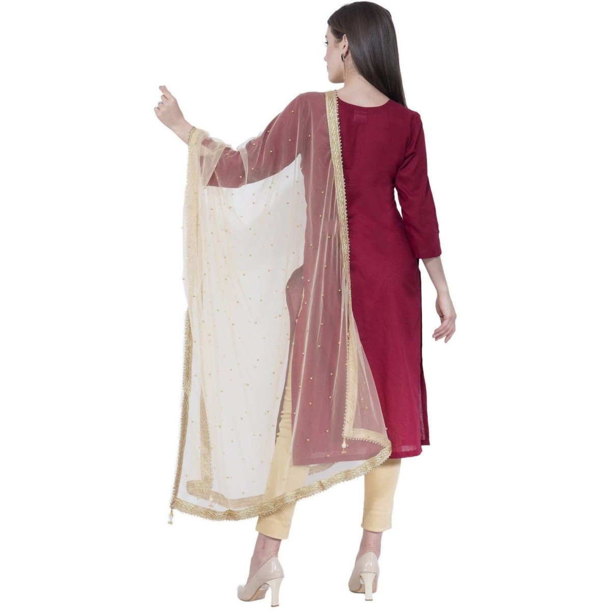 A R Silk Women's Moti Work Net Off White Dupattas and Chunnis | Grocsy