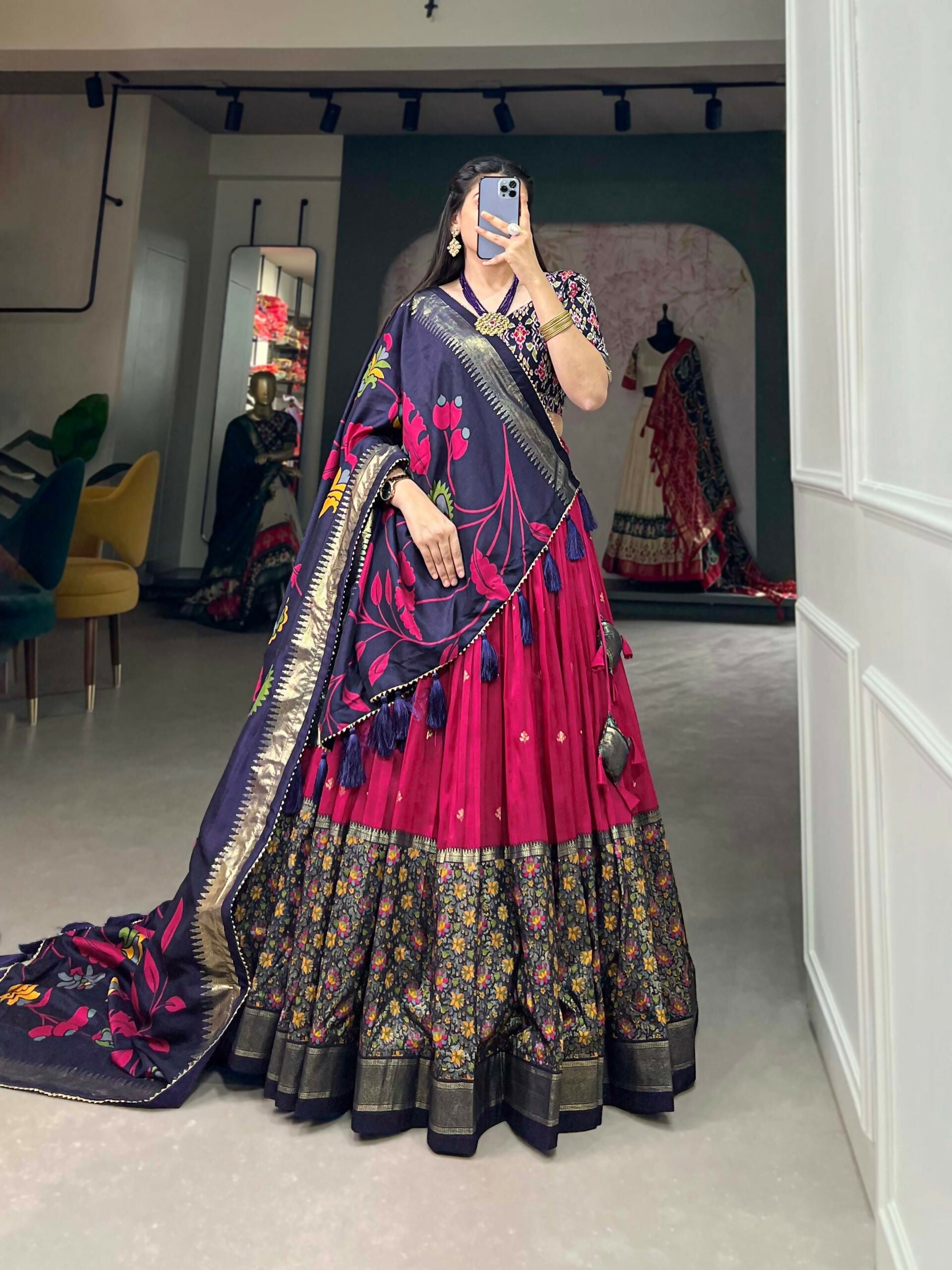 Vastranavya Stunning Look Tussar Silk Printed With Foil Work Indian Lehenga Choli - Pink | Grocsy