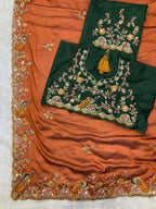 Teeya Creation New Trendy Stylish Party Wear Silk Saree-Orange | Grocsy