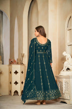 Jyoti Fashion Women's Rama Georgette Embroidered Anarkali Kurta Pant Set With Dupatta | Grocsy