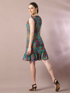Myshka Women's Multi Printed Round Neck Fit and Flare Party Dress | Grocsy