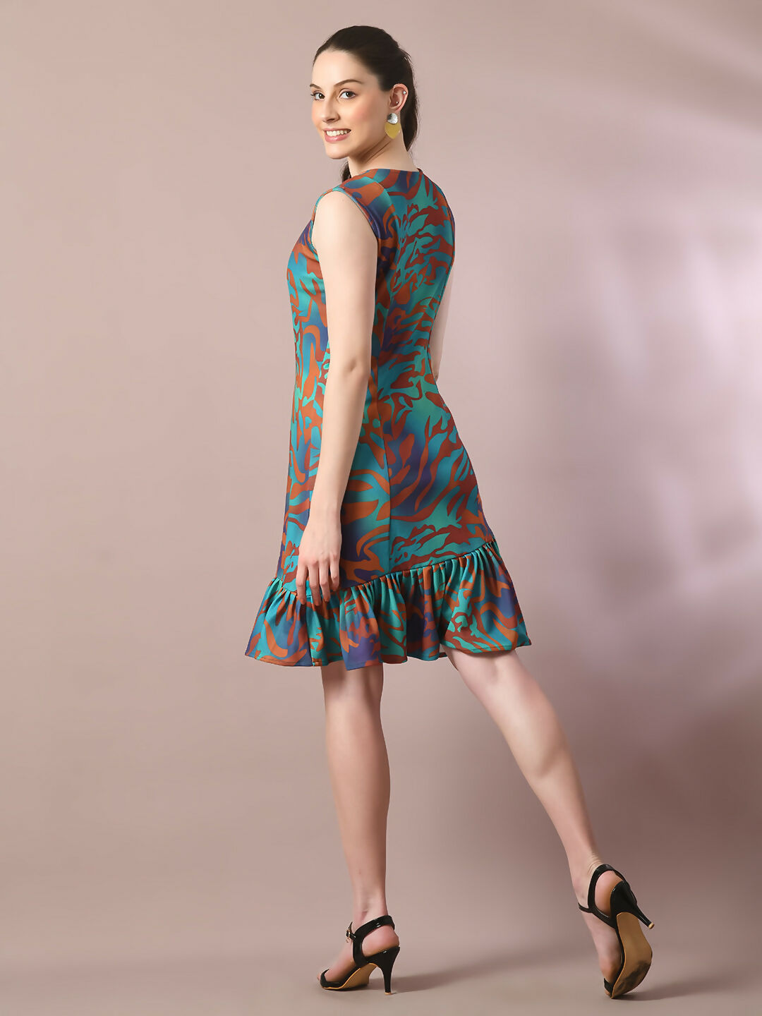 Myshka Women's Multi Printed Round Neck Fit and Flare Party Dress | Grocsy