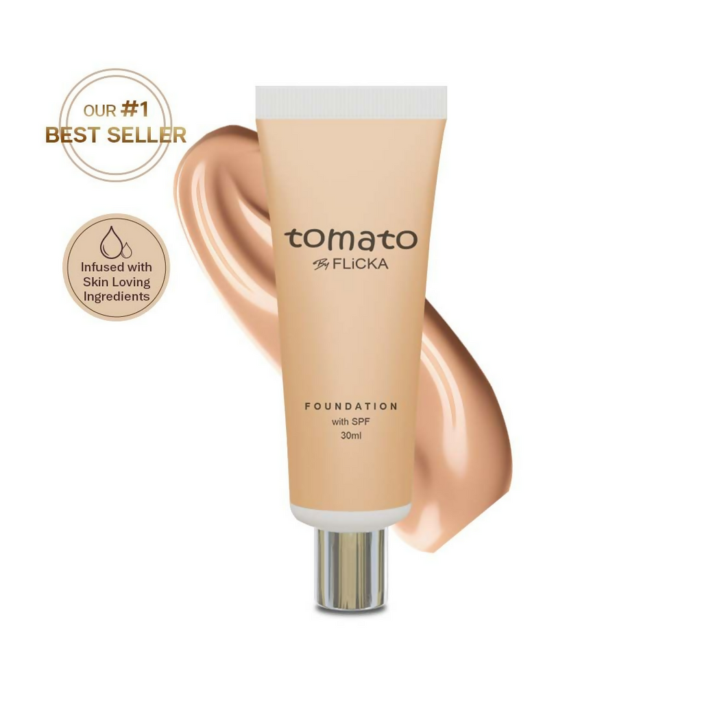 Flicka Cosmetics Tomato Liquid Foundation With Spf Long Lasting Lightweight All Skin Types - Caramel | Grocsy
