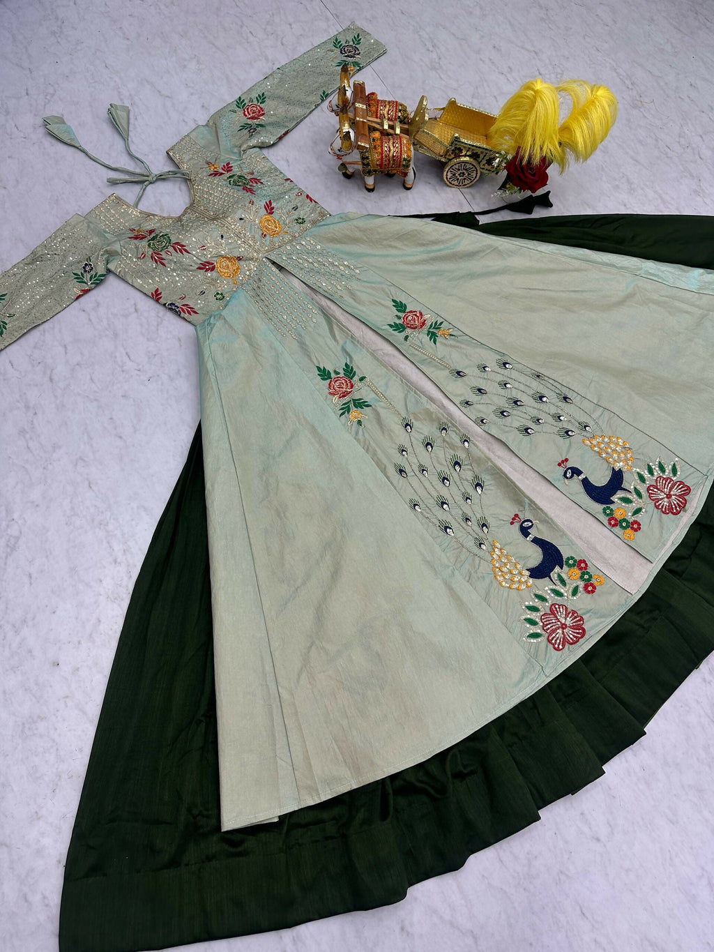 Teeya Creation Womens New Simply Wear Embroidery Sequence With Thread Work Light-Green Gown Set | Grocsy