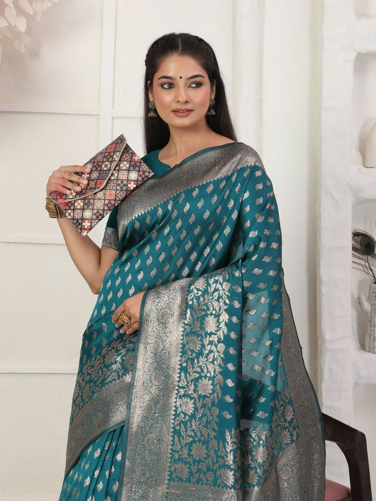 Shree Shyam Fashion Lichi Silk Rama Saree | Grocsy