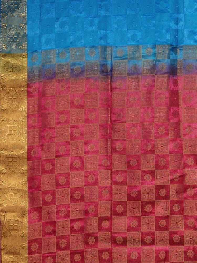 Kalamandir Checked Dark Blue Pashmina Saree | Grocsy