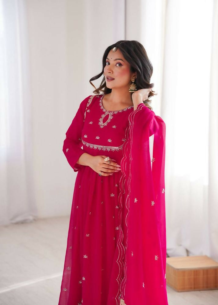 Teeya Creation Rani Faux Georgette Embroidery Work Wedding Wear Gown | Grocsy