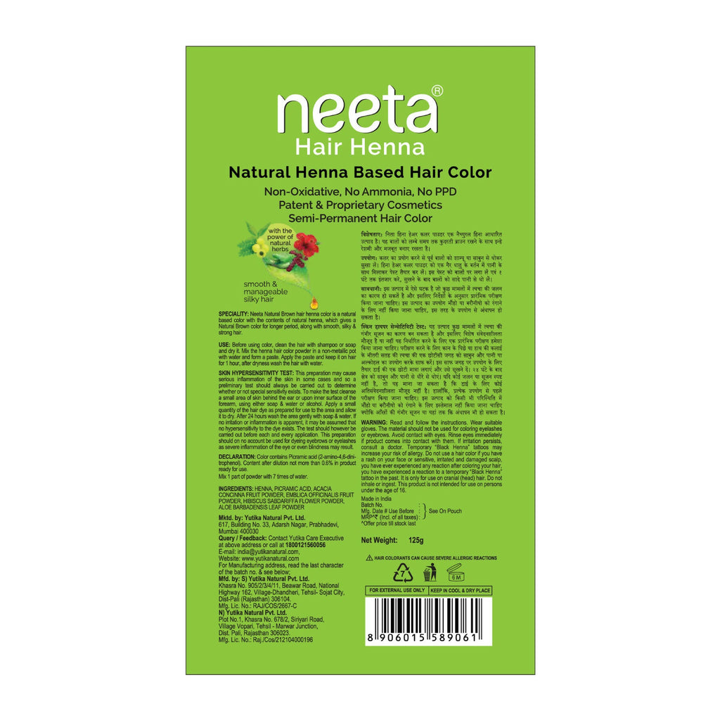 Neeta Henna Powder for Hair- Henna-Based Hair Color-Natural Brown | Grocsy
