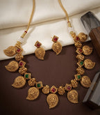 Jewel City Antique Gold Temple Jewelry Set: South Indian Mango Necklace & Earrings | Grocsy