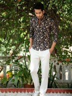 Miravan Men's Cotton Black Floral Printed Full Sleeve Slim Fit Shirt | Grocsy