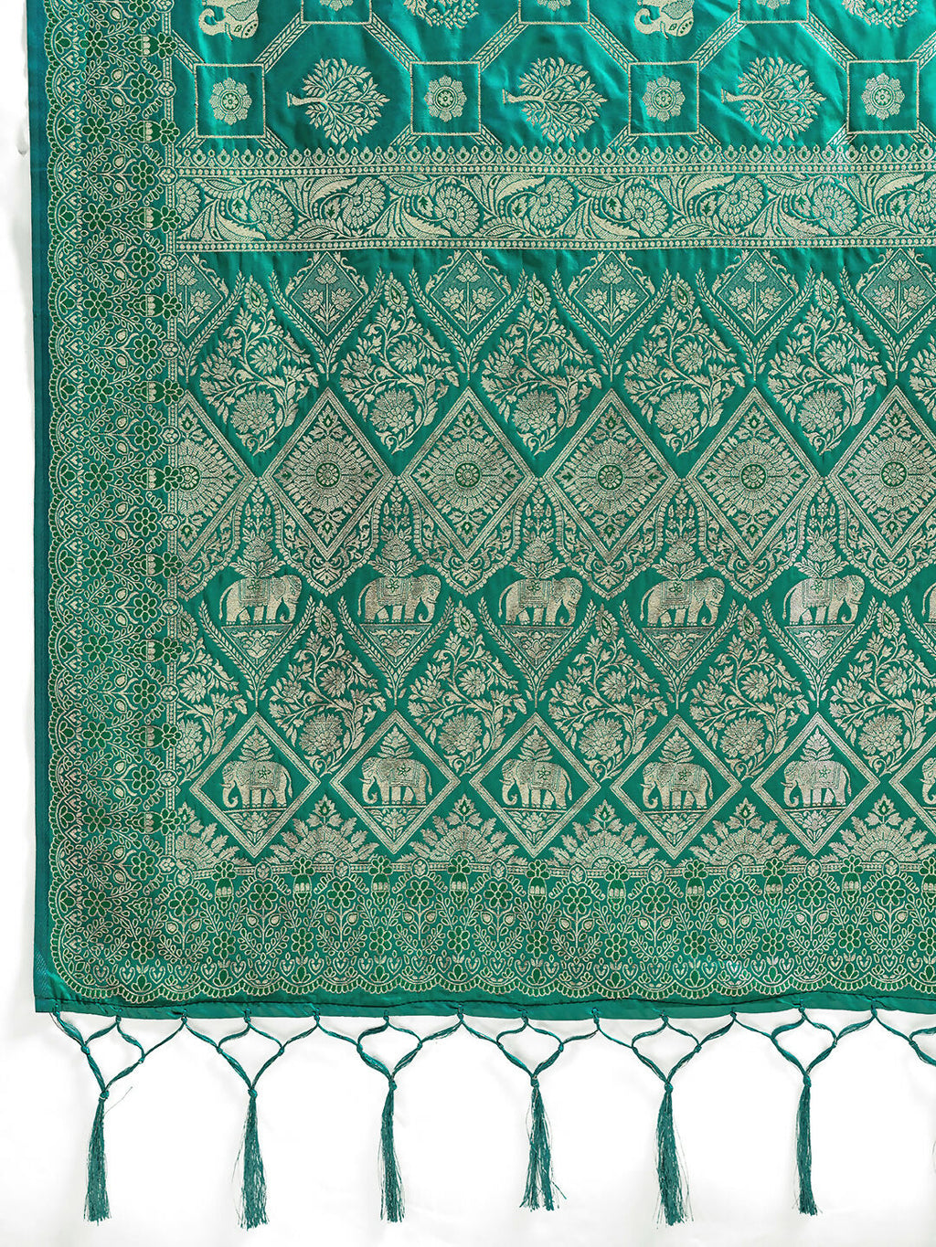 Shree Shyam Fashion Rama Green Silk Blend Saree | Grocsy