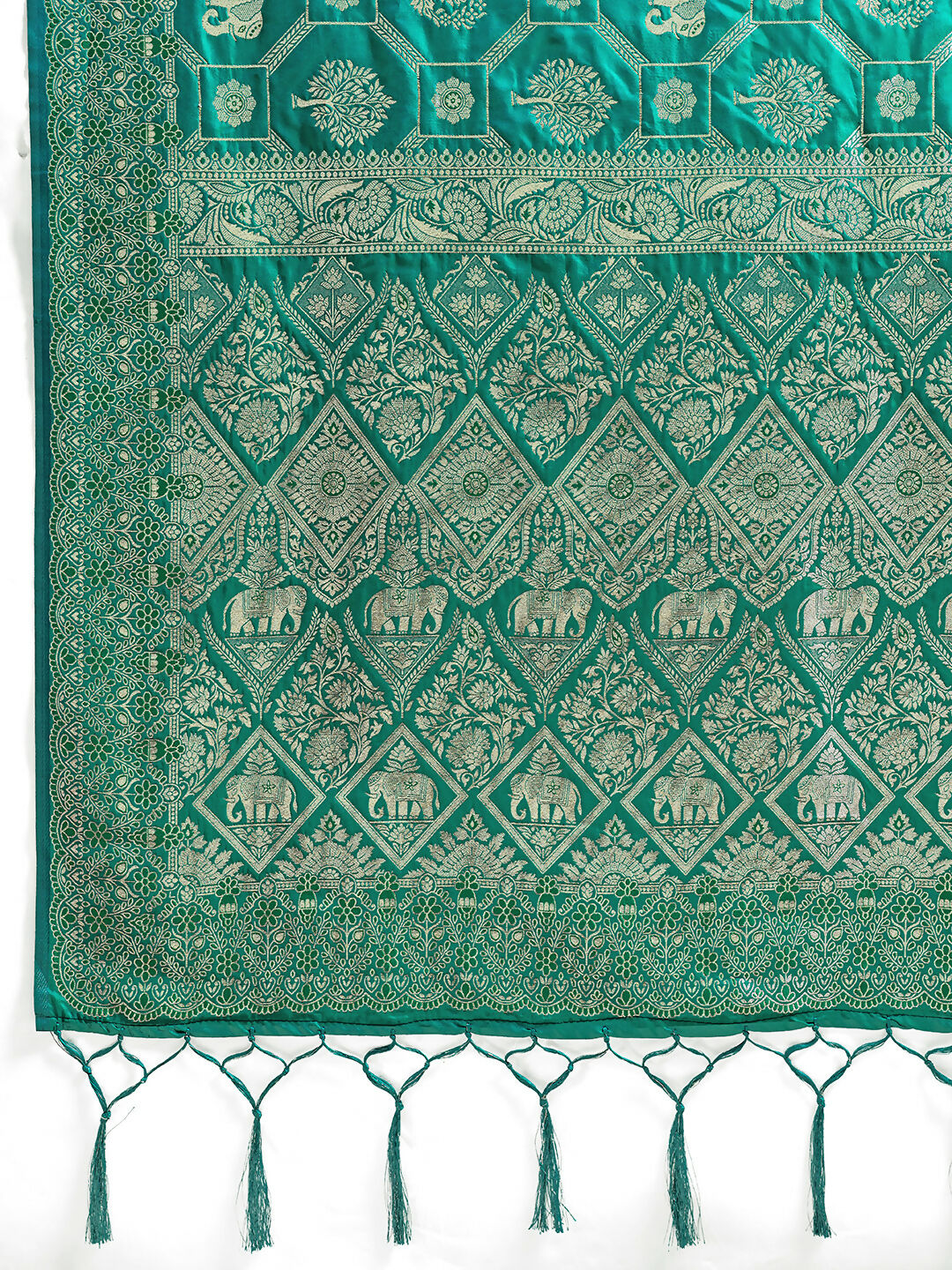 Shree Shyam Fashion Rama Green Silk Blend Saree | Grocsy