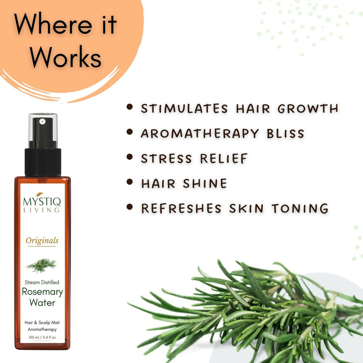 Mystiq Living Rosemary Water for Hair Growth - Hair Mist Spray | Grocsy