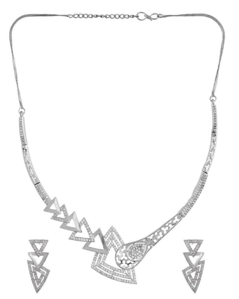 VOJ Silver Plated AD Studded Designer Handcrafted Jewellery Set | Grocsy