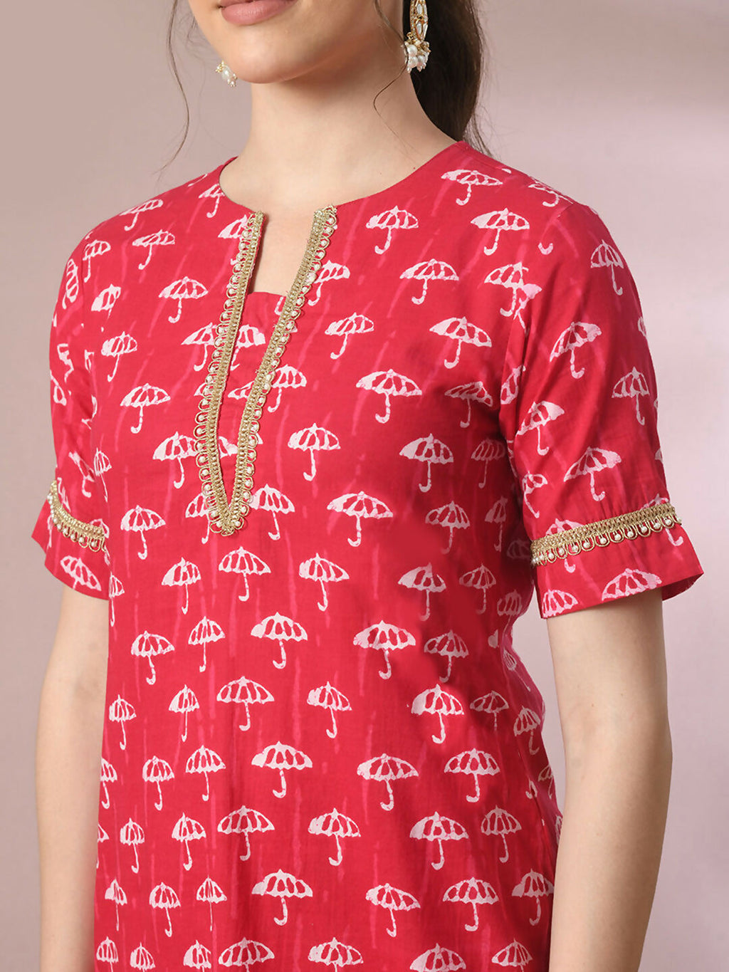Myshka Women's Pink Printed Cotton Straight Party Kurta Set | Grocsy