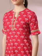 Myshka Women's Pink Printed Cotton Straight Party Kurta Set | Grocsy