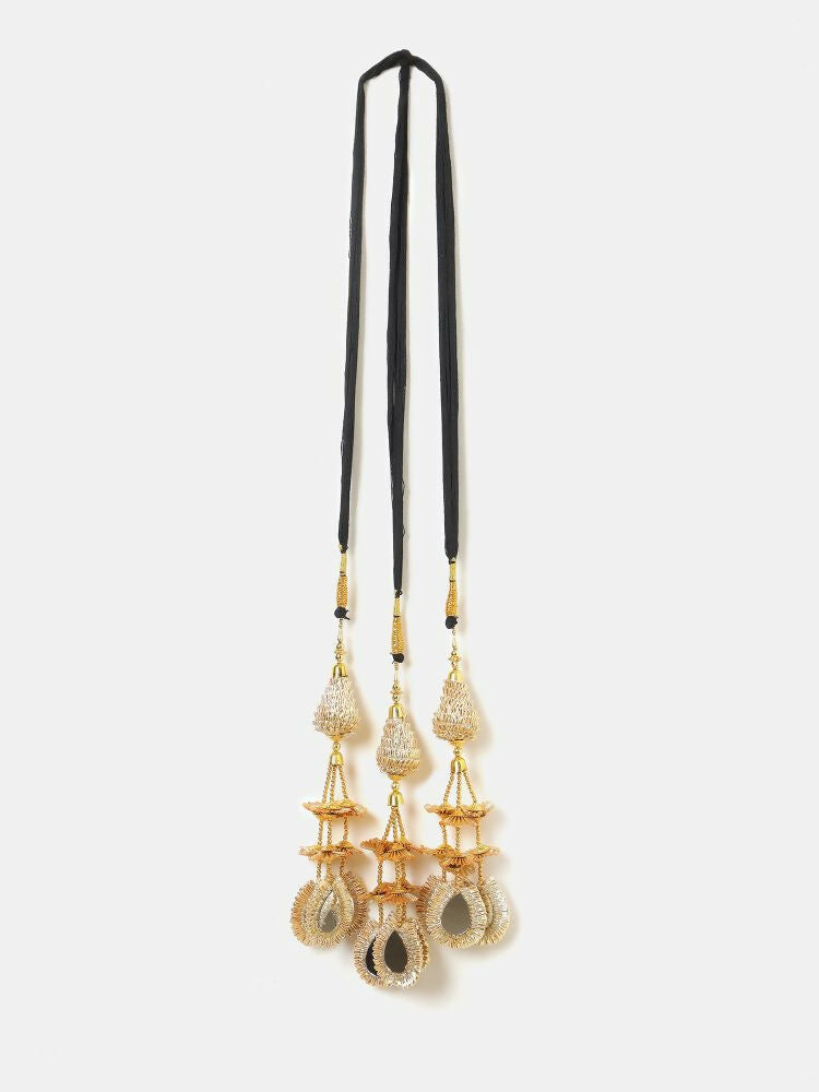 Ruby Raang Gold Gota Pati Work And Black Thread And Mirrors With Gold Stones | Grocsy