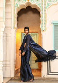 Navy Blue Tom Silk Plain Ready To Wear Saree With Stitched Blouse - Satiksha | Grocsy