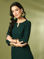 Myshka Women's Green Embroidered Cotton Straight Party Kurta Set | Grocsy