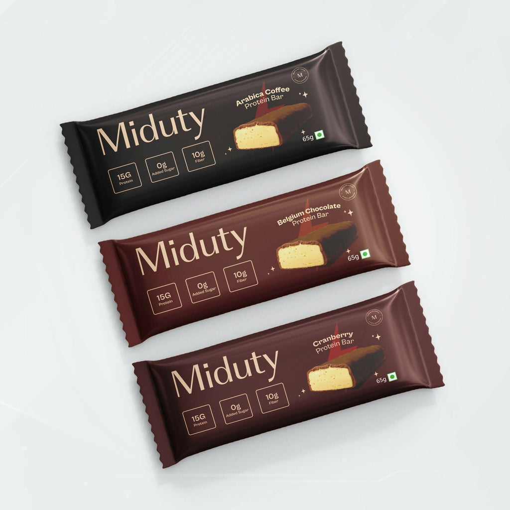 Miduty by Palak Notes Protein Bars Combo (Belgium Chocolate, Arabica Coffee and Cranberry) | Grocsy