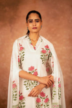 Joban Fashion Off White Red Hand Block Printed Cotton Suit Set | Grocsy