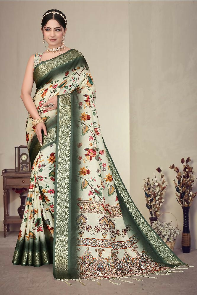 PR Fashion Multi Heavy Rich Cotton Silk Digital Print & Jacquard Saree | Grocsy