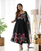 Joban Fashion Black Kurta Set Organza Sequin Embroidery Work | Grocsy