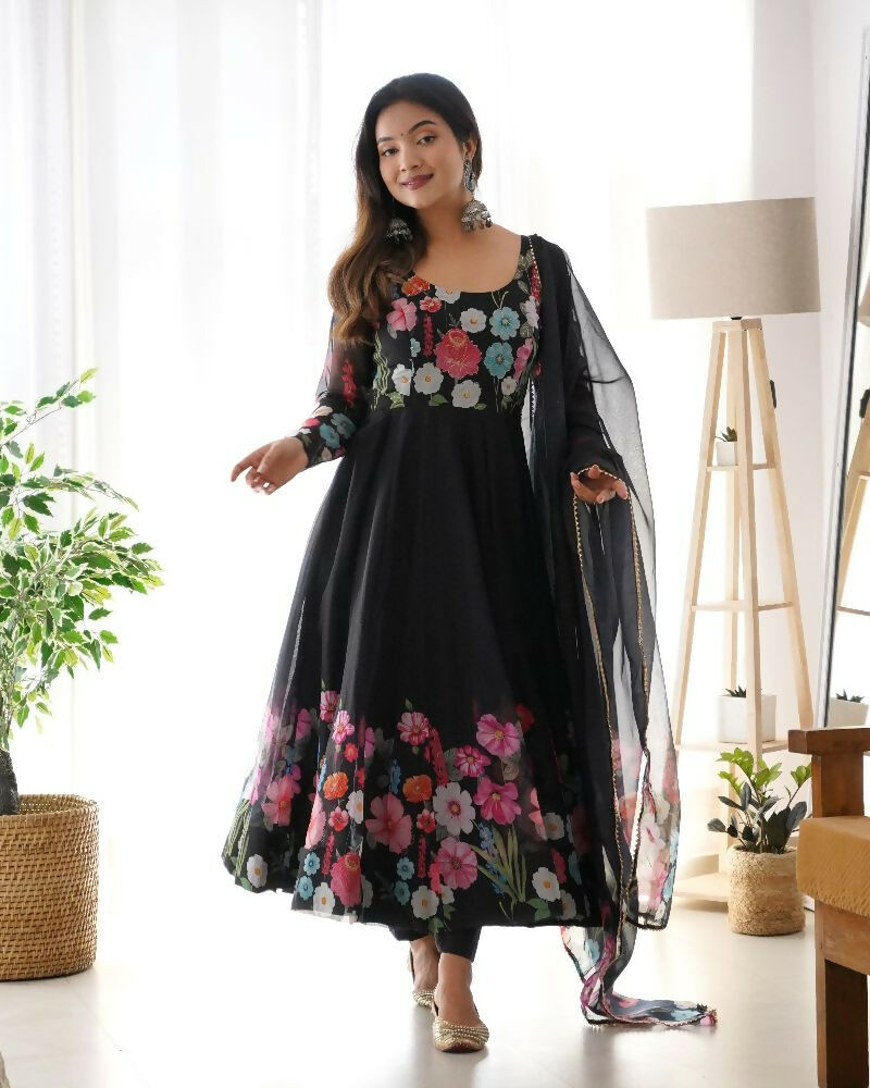 Joban Fashion Black Kurta Set Organza Sequin Embroidery Work | Grocsy
