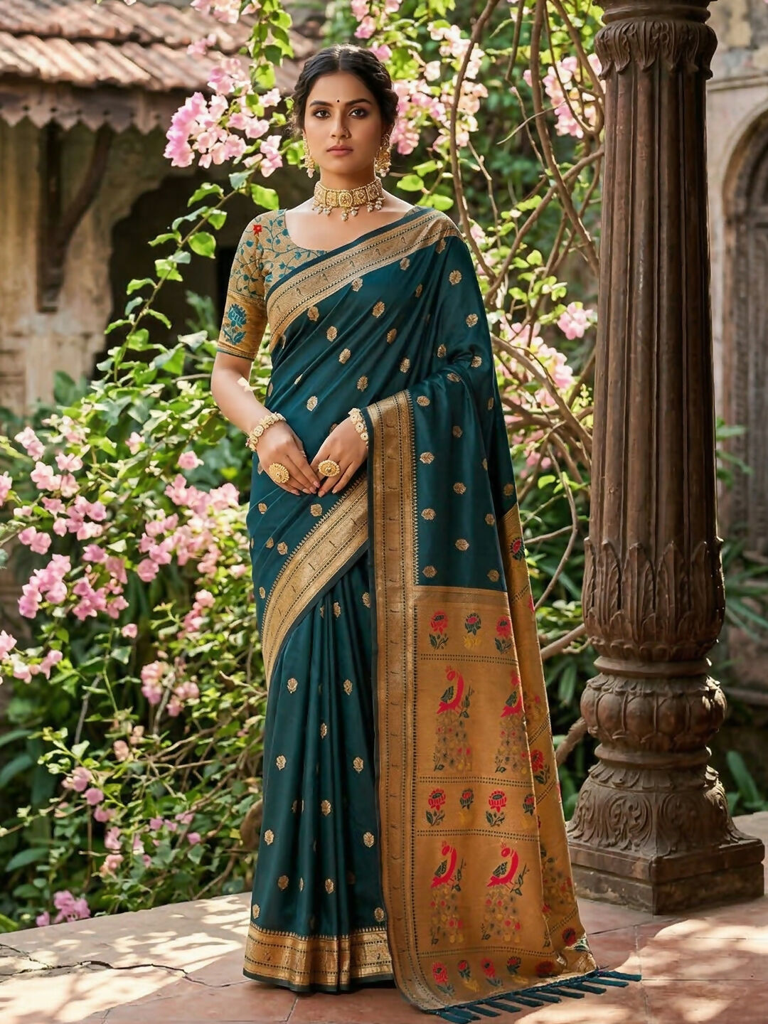 Shree Shyam Fashion Teal Soft Silk Saree | Grocsy