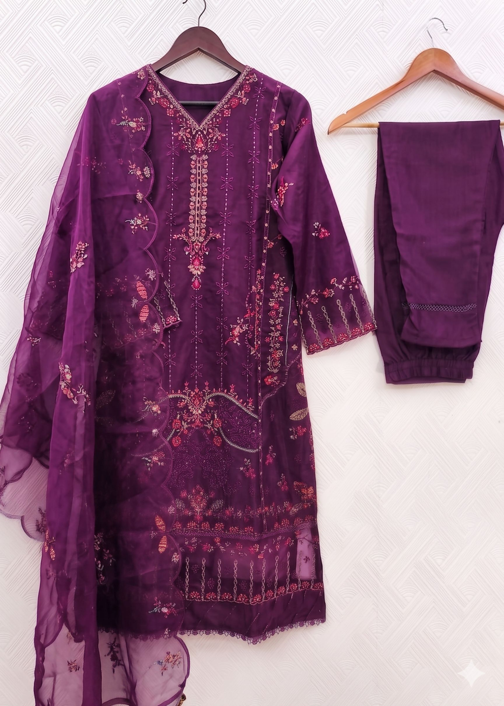 Teeya Creation Womens New Net With Heavy Embroiedery With Sequence Work Purple Kurta Set | Grocsy