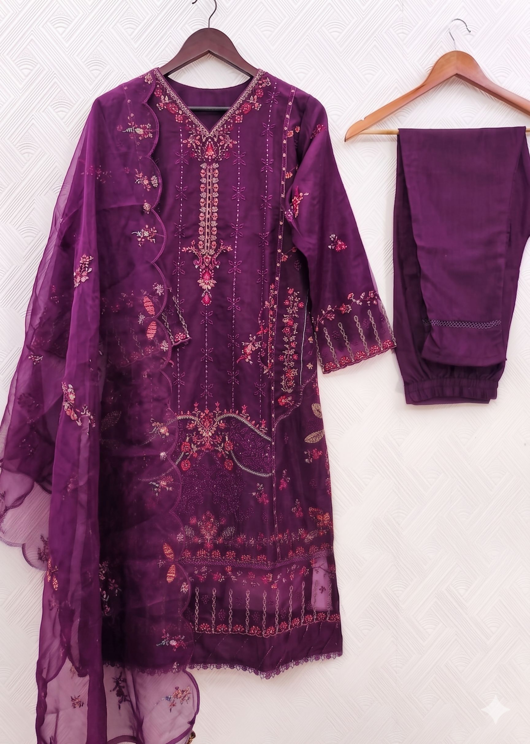 Teeya Creation Womens New Net With Heavy Embroiedery With Sequence Work Purple Kurta Set | Grocsy