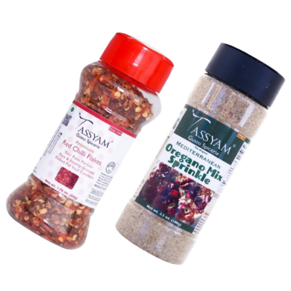 Tassyam Organics Chili Flakes and Oregano | Grocsy