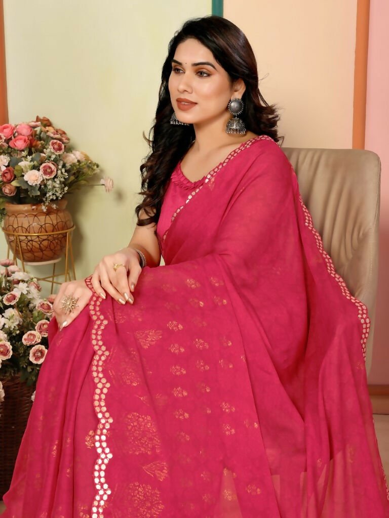 Aafreen Partywear Designer Pink White Rangoli Fancy Saree | Grocsy
