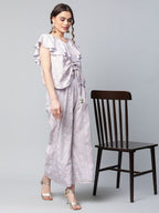 Ahalyaa Women Powder Blue Crepe Khari Printed Top with Palazzo Set | Grocsy