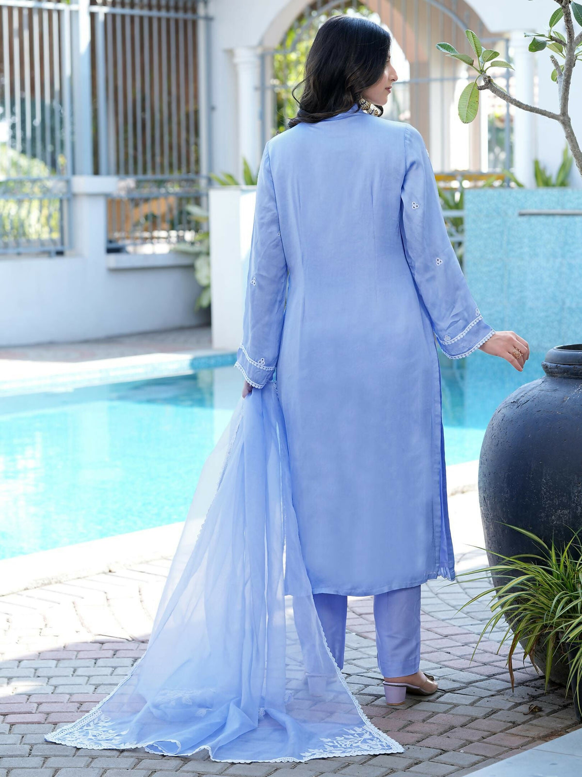Nikhaar Light Purple Embroidered Modal Silk Stitched Straight Cut Kurta Pants Dupatta Readymade Suit | Grocsy