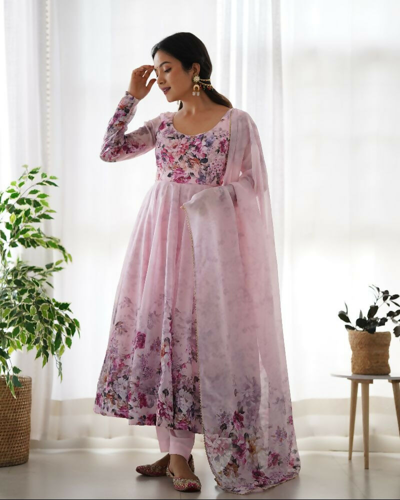 Joban Fashion Pink Kurta Set Organza Sequin Embroidery Work | Grocsy
