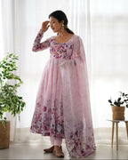 Joban Fashion Pink Kurta Set Organza Sequin Embroidery Work | Grocsy