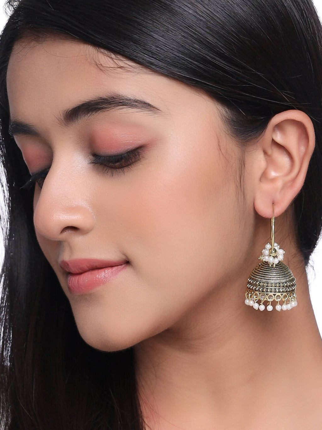 NVR Women Gold Toned Contemporary Jhumkas Earrings | Grocsy