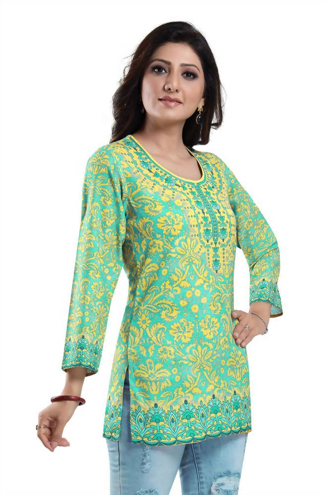 Snehal Creations Fabulous Lime Green Summer Cool Printed Tunic | Grocsy