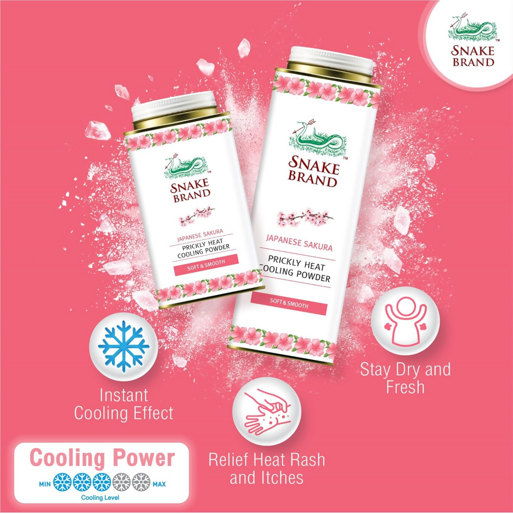 Snake Brand Japanese Sakura Prickly Heat Cooling Talcum Powder | Grocsy
