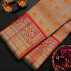 DEIANA'S Beautiful Designer Golden zari Soft Lichi Silk Saree - Orange | Grocsy