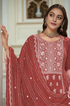Ethnic Festive Wear Premium Chinon Fabric Rust orange Stitched Suit With Dupatta-Zeeya | Grocsy